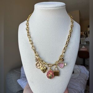 Gold Chunky Charm Necklace Heart Lock Chain Statement Necklace Handmade Jewelry